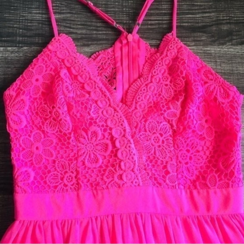 NB Crochet Trim Dress M (Size 7-9) Hot Pink Dress